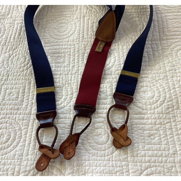 Vintage TRAFALGAR Maroon Blue Nylon Suspenders Braces | Leather Tabs - Picture 3 of 10
